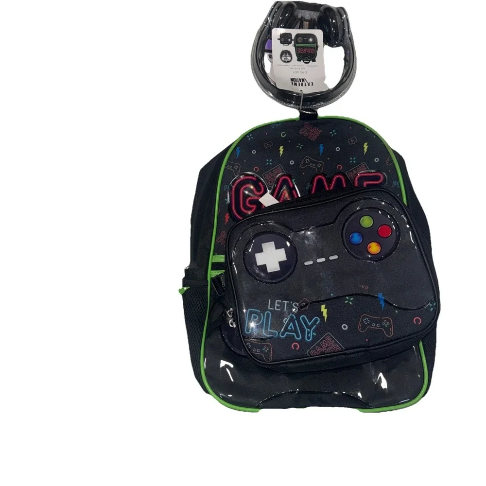 Boy's Extreme Nation Game On School 3 Piece Set Backpack Lunch‎ Bag Headphones